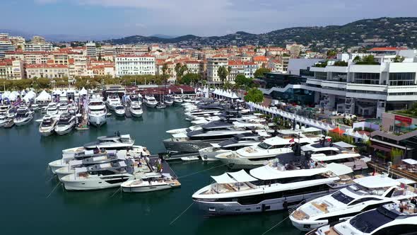 Cannes. Aerial view of the beautiful port with yachts