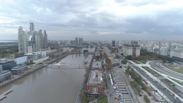 Aerial view of Buenos Aires city, Puerto Madero, background buildings. Argentina. alt