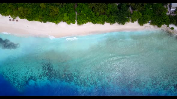 Aerial top down landscape of exotic coast beach journey by aqua blue lagoon and white sandy backgrou alt
