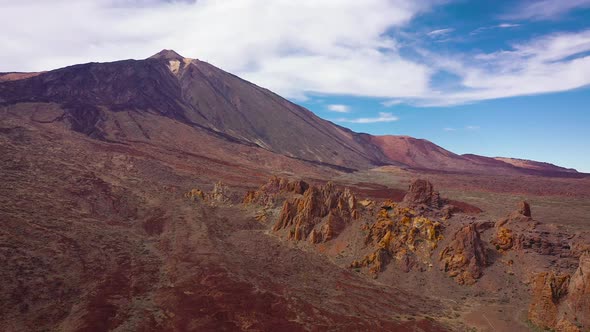 Aerial View of the Teide National Park Flight Over a Desert Rocky Surface View on the Teide Volcano alt