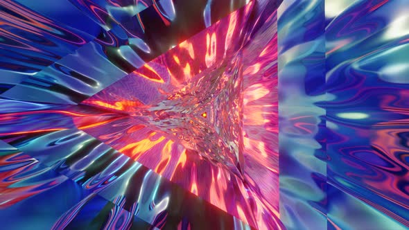 Motion graphic of flying into rotation triangle digital tunnel