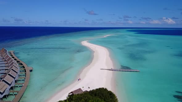 Aerial drone landscape of island beach by ocean with sand background alt