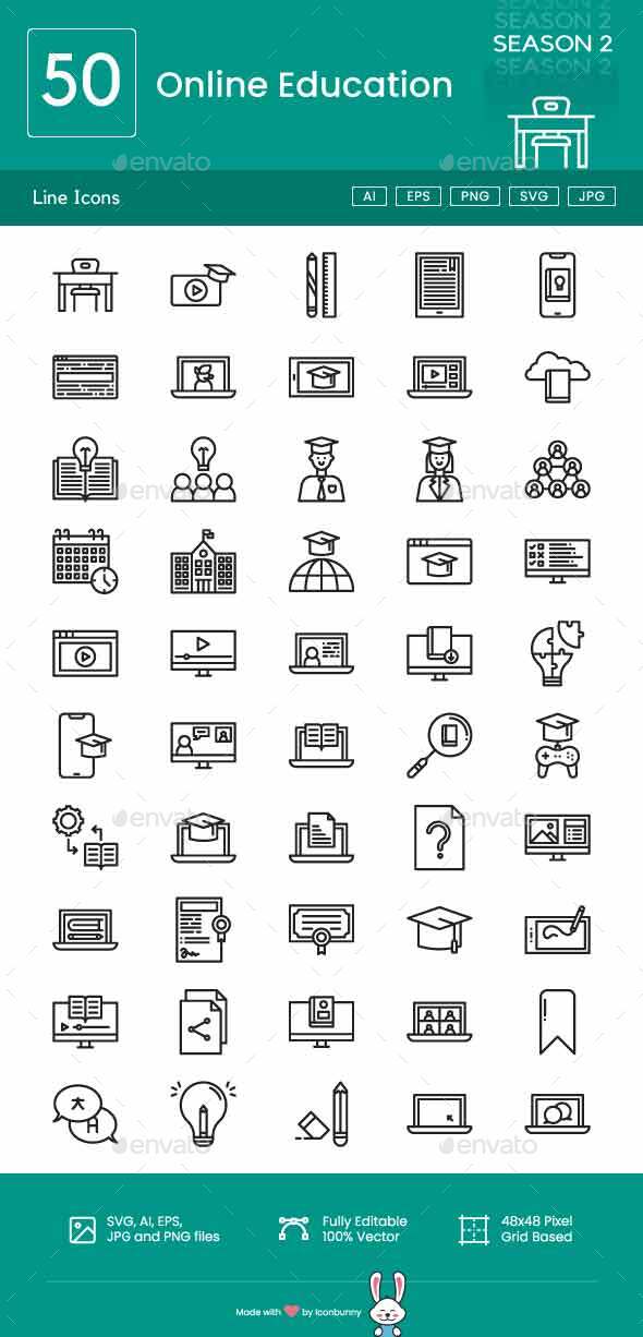 [DOWNLOAD]Online Education Line Icons