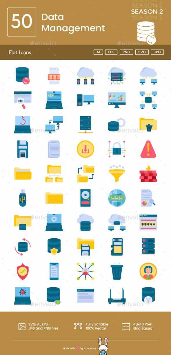 Data Management  Flat Multicolor Icons
