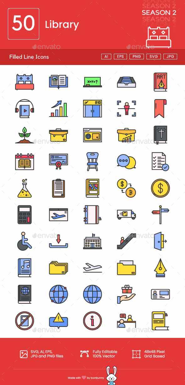 Library Filled Line Icons