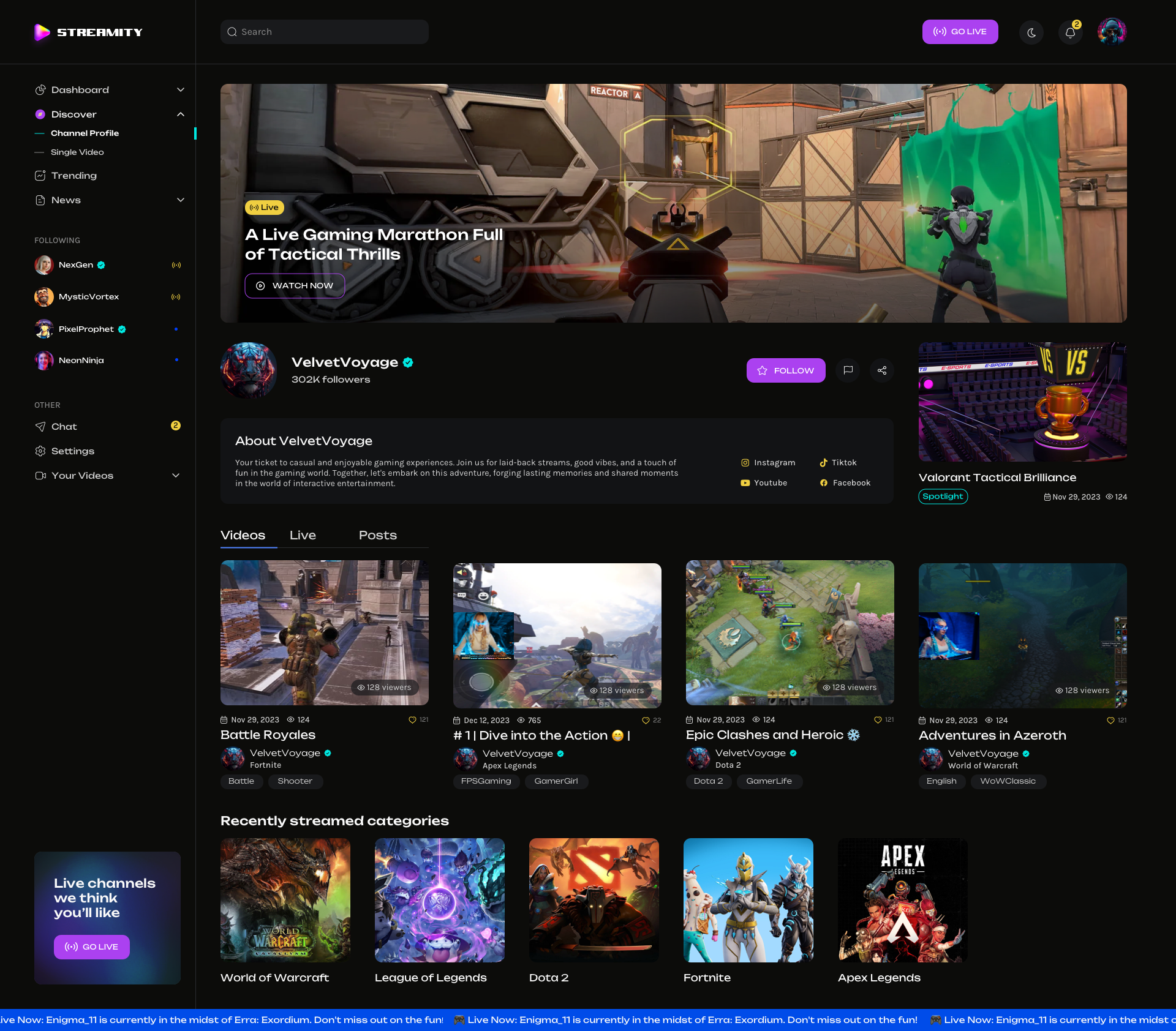 Streamity - Gaming and Streaming Dashboard UI for Adobe Photoshop by merkulove