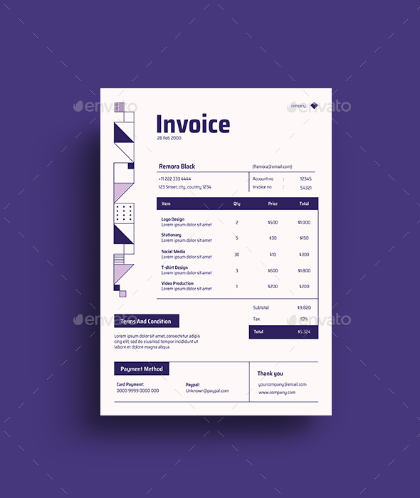 Purple Geometric Invoice Template, Print Templates | GraphicRiver