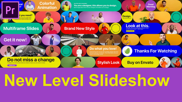 New Level Slideshow Colorful Gallery Opener MOGRT for Premier Pro