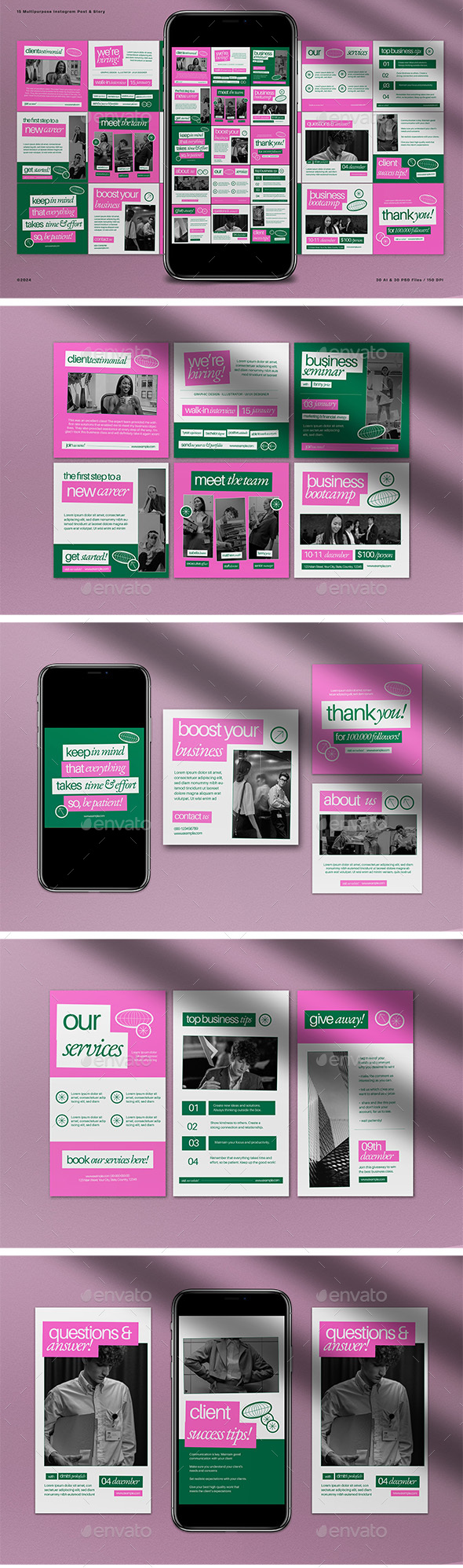 Pink Flat Design Business Instagram Set