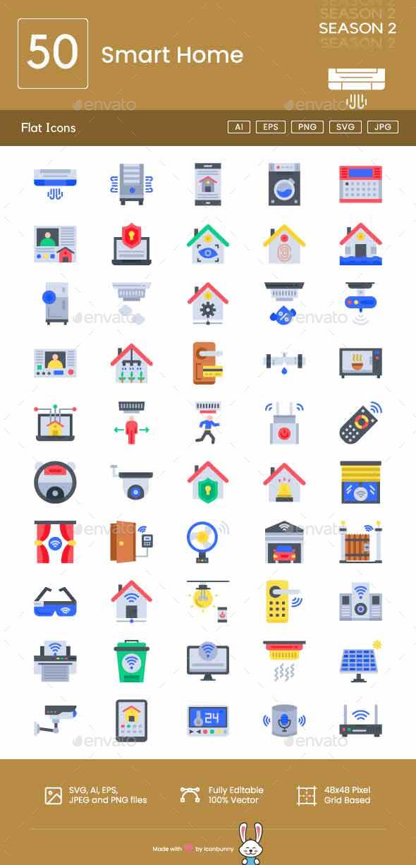 Smart Home Flat Multicolor Icons
