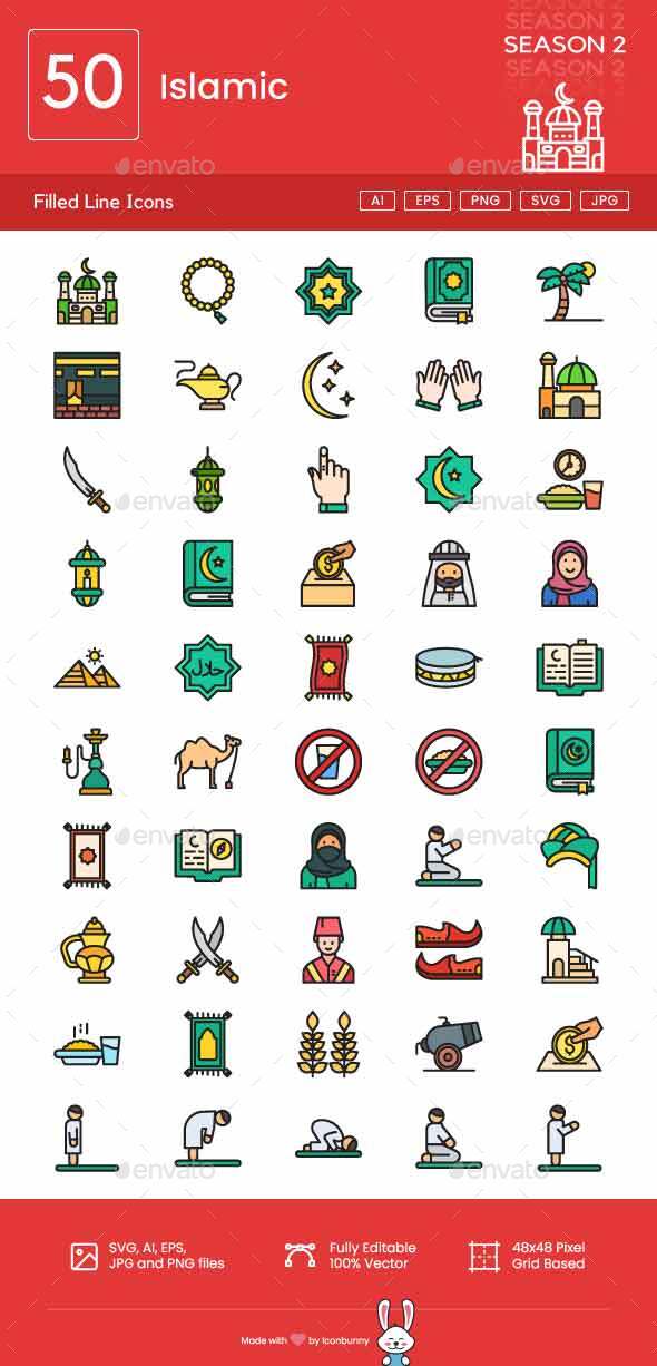 Islamic Filled Line Icons