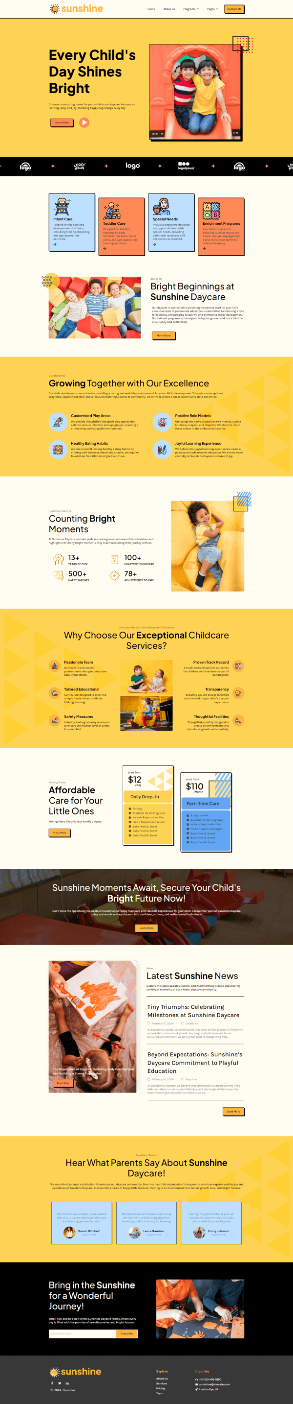 Sunshine - Kindergarten Daycare Elementor Template Kit - 1