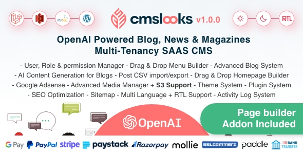 CMSLooks SAAS | OpenAI Powered Blog, News & Magazines Multi-Tenancy SAAS CMS