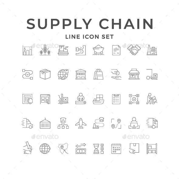 Set Line Icons of Supply Chain