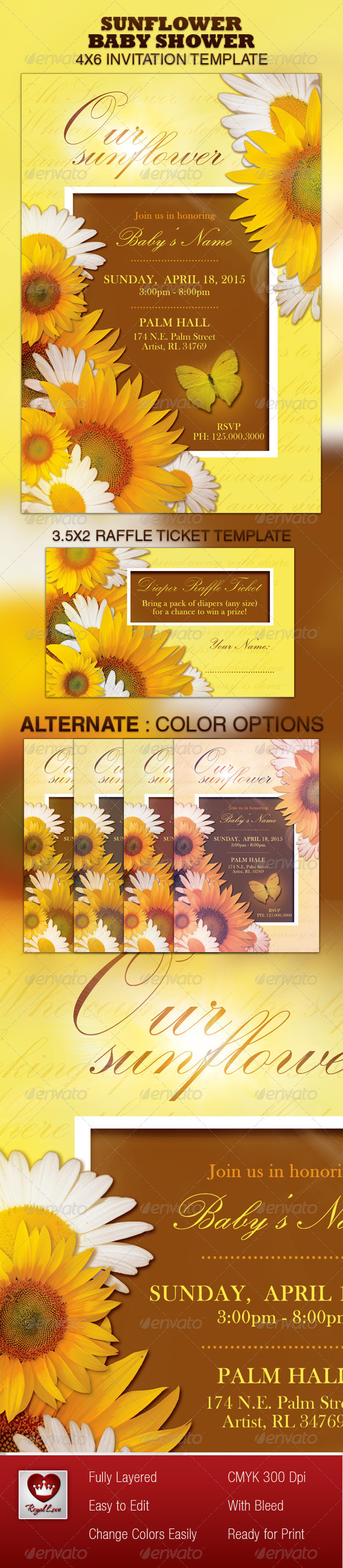 Sunflower Baby Shower Invitation & Raffle Ticket - Invitations Cards & Invites