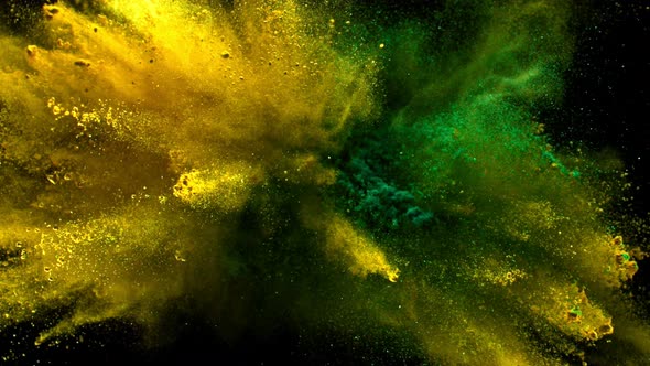 Super Slowmotion Shot of Color Powder Explosion Isolated on Black Background at 1000Fps alt
