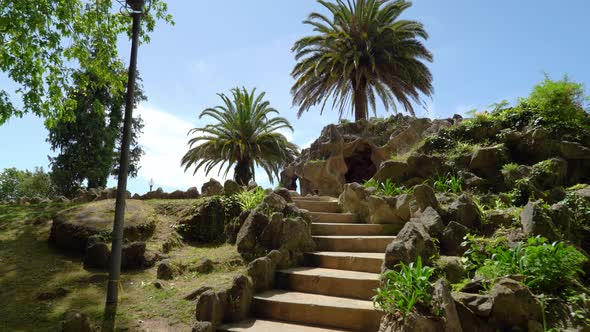 Jardim do Morro in Portugal with Palms Planted on Top of Hill on Sunny Bright Day