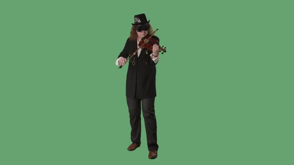 A Violinist in a Black Suit Hat and Original Glasses Plays the Violin Masterly alt