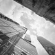 Looking Up downtown city Skyscrappers With dramatic cloudy skies, black and white bw colors - PhotoDune Item for Sale