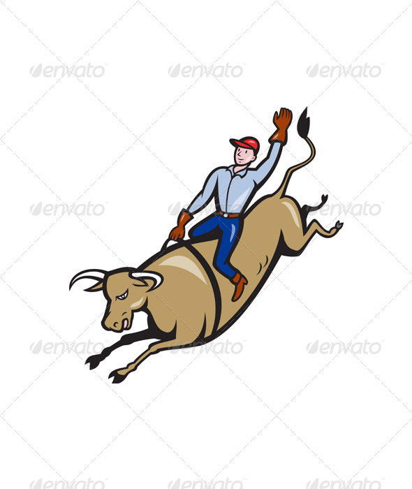 Rodeo Cowboy Bull Riding Retro - People Characters