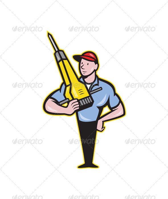 Construction Worker Jackhammer Pneumatic Drill - People Characters
