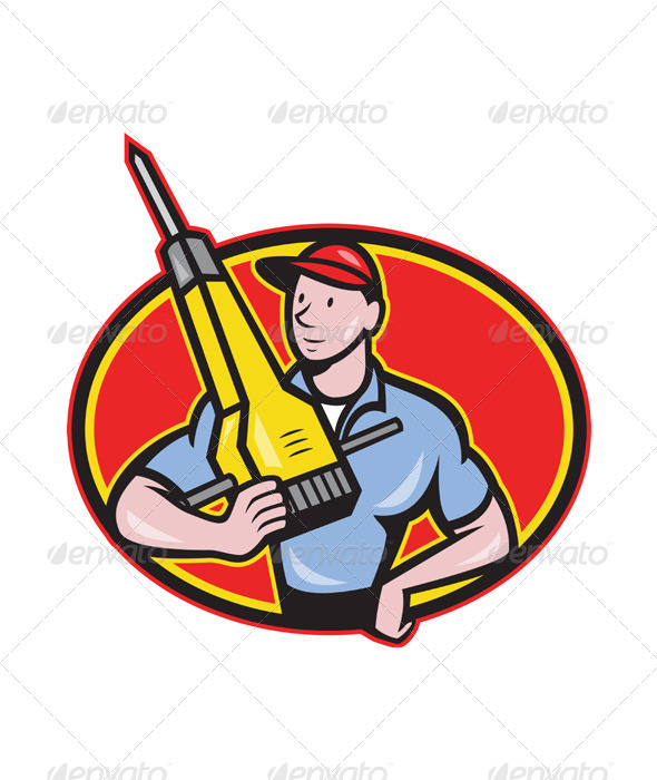 Construction Worker Jackhammer Pneumatic Drill - People Characters