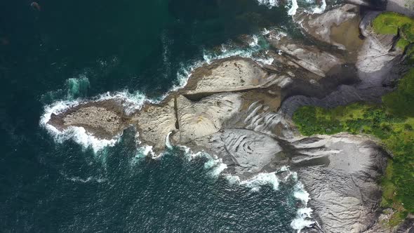 Top View of Cape Stolbchaty on Kunashir island, Lesser Kuril Chain, Russia.