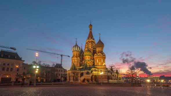 Hyperlapse Saint Basil Cathedral on Red Square at Sunset