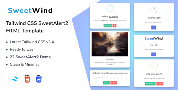 SweetWind - Tailwind CSS SweetAlert2 HTML Template