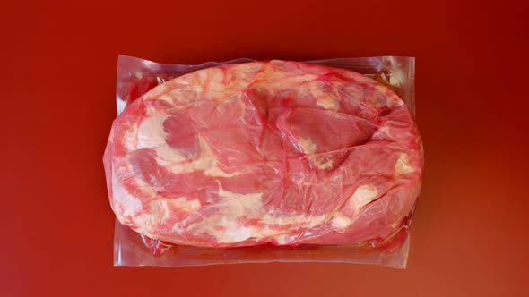 Meat and pork fat in vacuum bags .Meat products. Protein nutrition.  alt