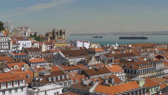 Cityscape of with Lisbon architecture and river, Portugal alt
