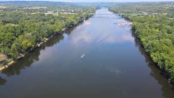 Aerial Overhead of Delaware River Landscape American Town of Lambertville New Jersey View Near Small alt