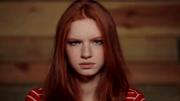 Beautiful Redhead Girl Showing Different Emotions