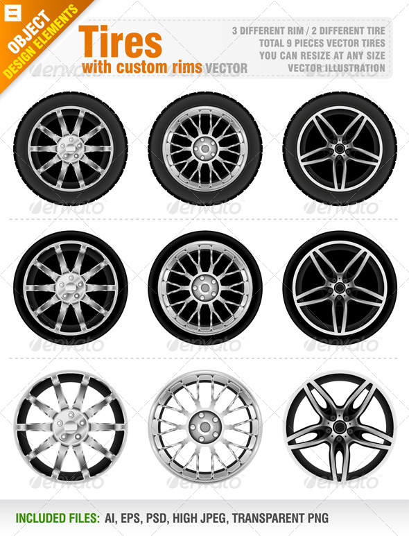 Tires with Custom Rims - Objects Vectors