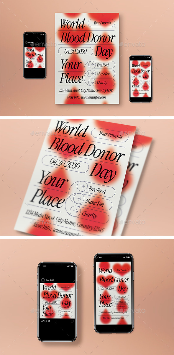 [DOWNLOAD]Red Anti Design World Blood Donor Day Flyer Set