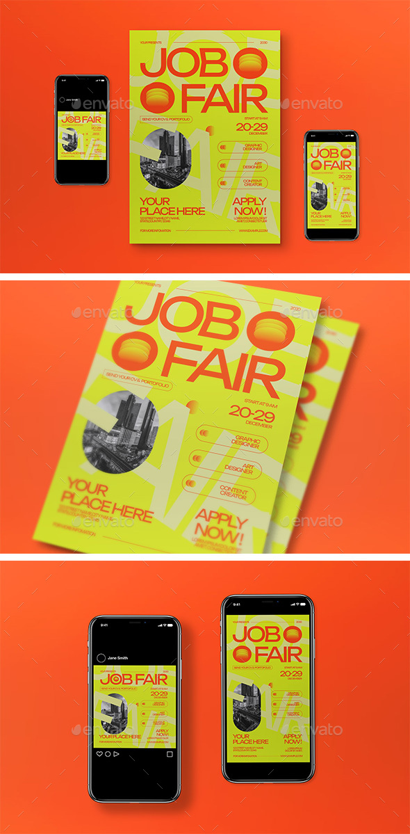 Green Anti Design Job Fair Flyer Set