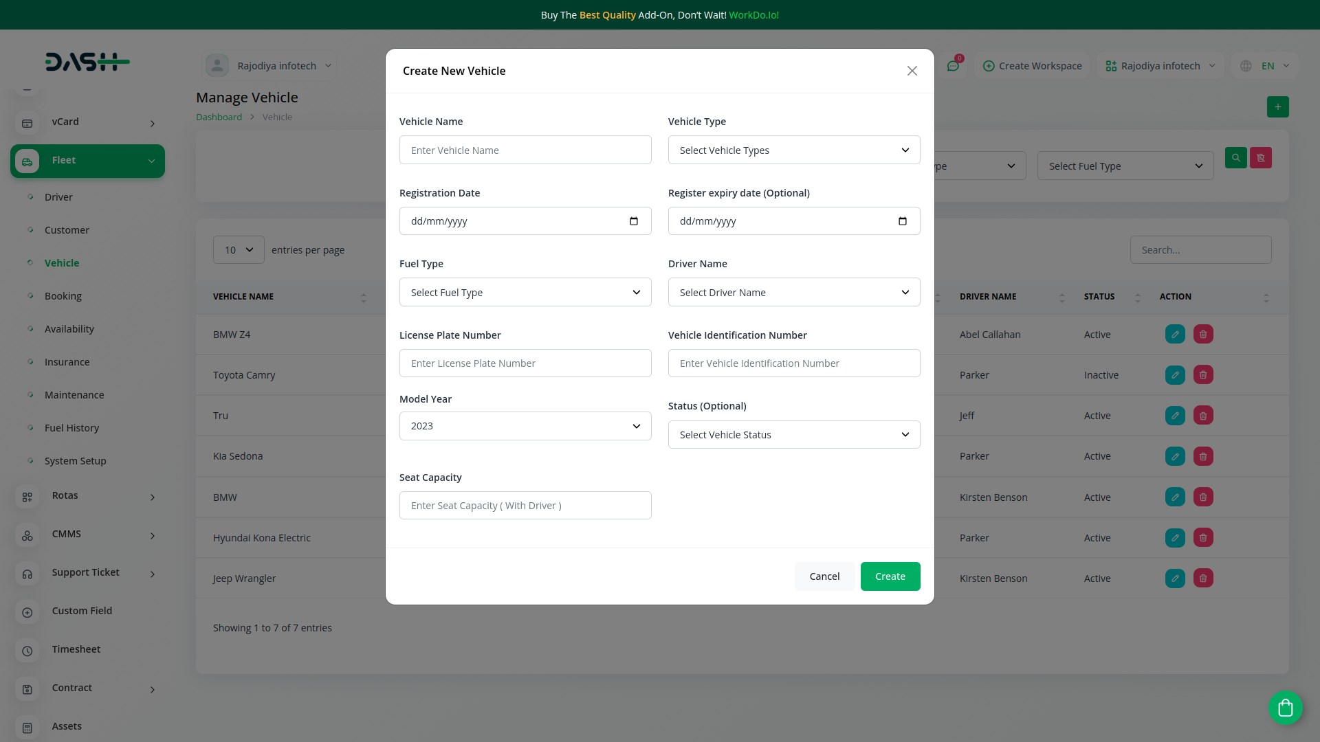 Fleet Vehicle Management System Dash SaaS Addon by WorkDo CodeCanyon