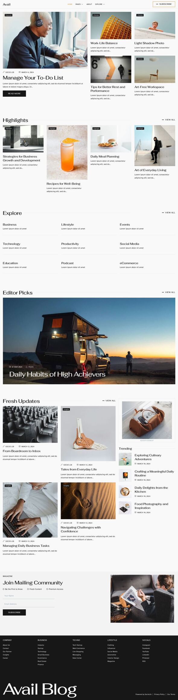 Avail - Modern Blog & Magazine Elementor Template Kit by sociolib ...