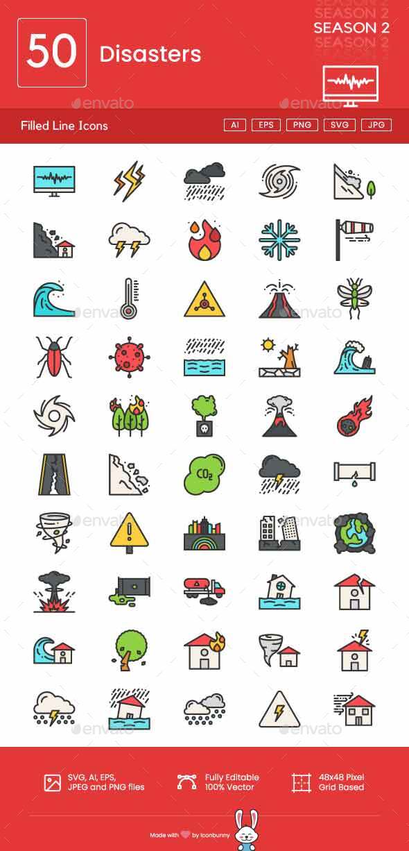 Disasters Filled Line Icons