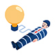 Isometric Businessman Tied Up with Light Bulb of Idea 