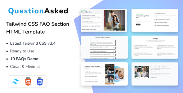 QuestionAsked - Tailwind CSS FAQ Section HTML Template
