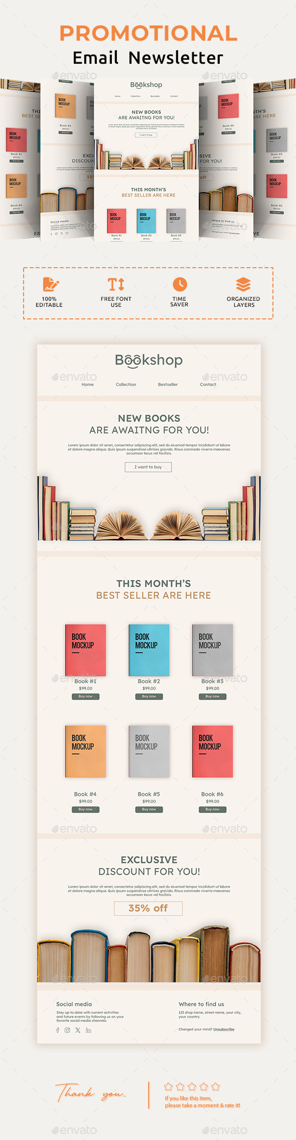 Book Shop or Library Email Newsletter PSD Template