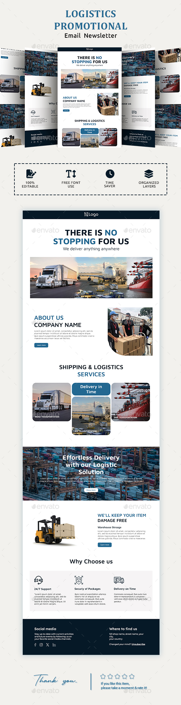 Shipping and Logistics Service Email Newsletter PSD Template