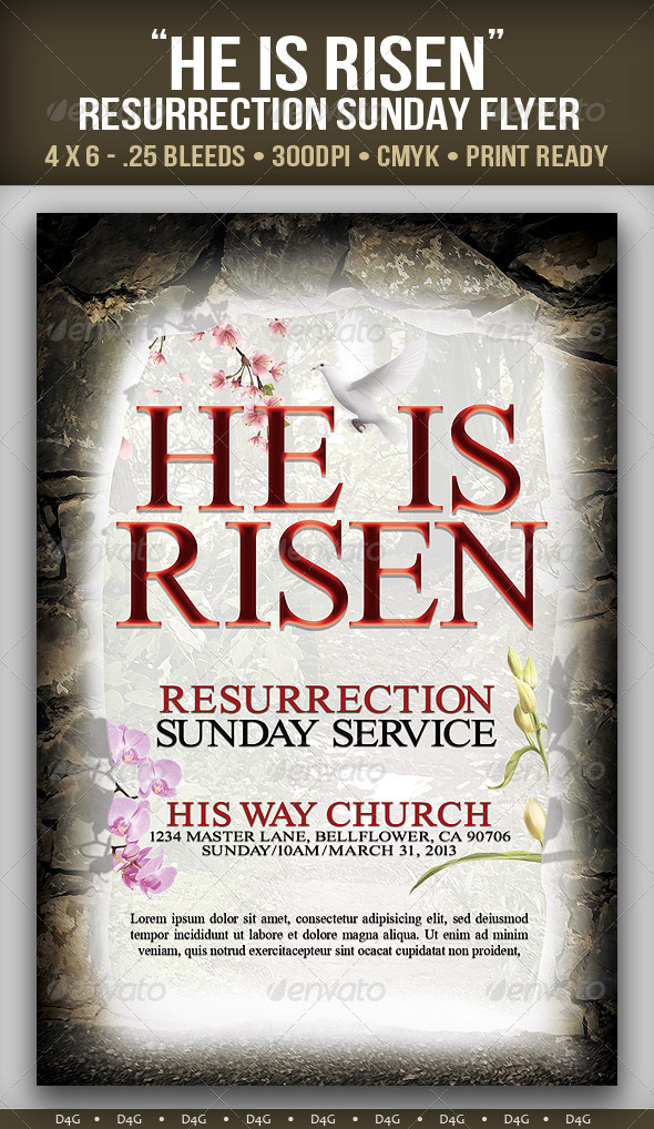 "He is Risen" Resurrection Sunday Flyer - Church Flyers