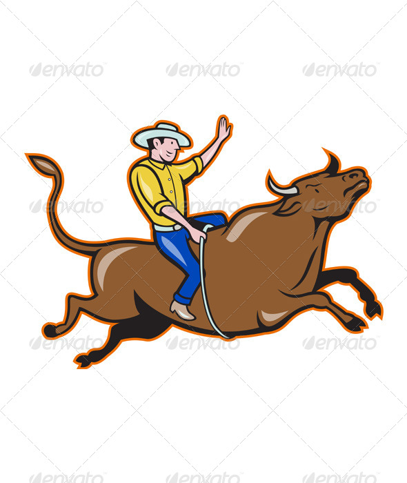 Rodeo Cowboy Bull Riding Retro - People Characters