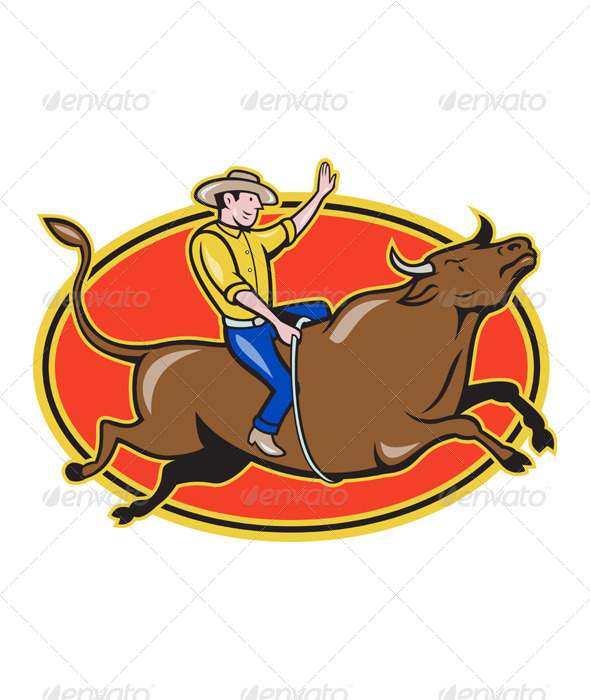 Rodeo Cowboy Bull Riding Retro - People Characters
