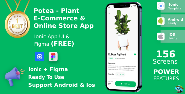 Plant E-Commerce & Online Store App | UI Kit | Ionic | Figma | Life Time Update | POTEA