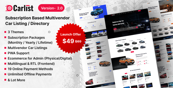 Carlist - Multivendor Car Listing / Dealer / Directory Website (Subscription Based)