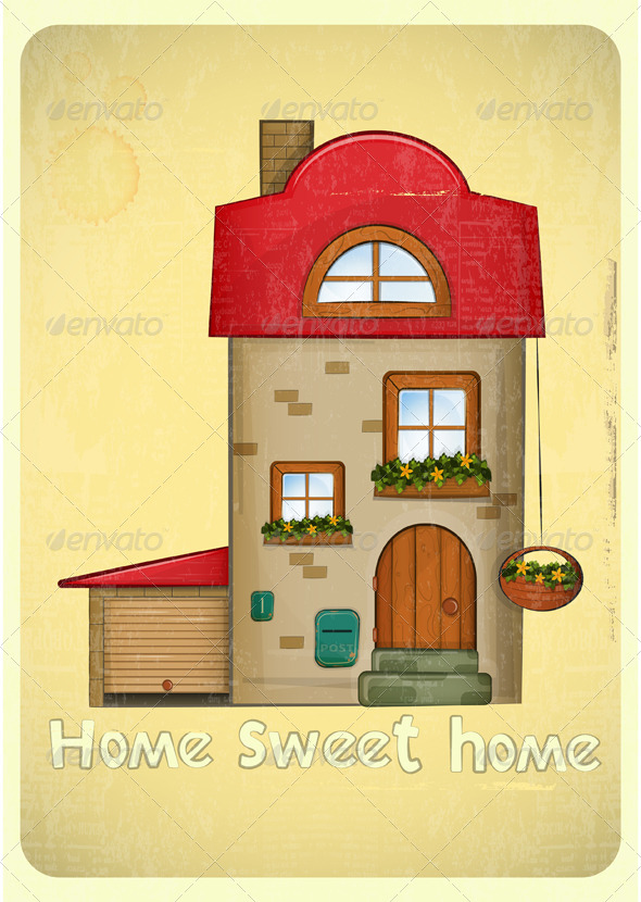 Cartoon Houses Postcard - Buildings Objects
