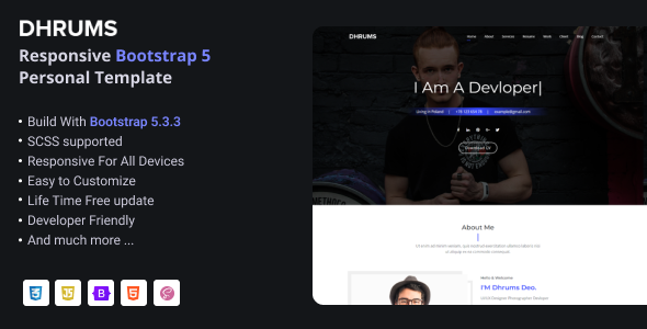 Dhrums - Responsive Bootstrap 5 Personal Template